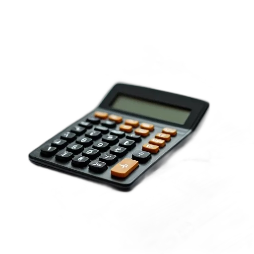 3d render, calculator, placed, top, stack, papers, pen, lying transparent PNG cut-out