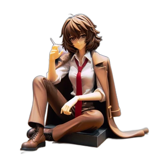 jacket, concept art, pixel art, 3d render, cartoon, brown-haired, female, figurine transparent PNG cut-out