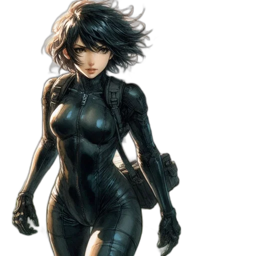 comic book art, concept art, cyberpunk, fantasy art, animated, female, character, black transparent PNG cut-out