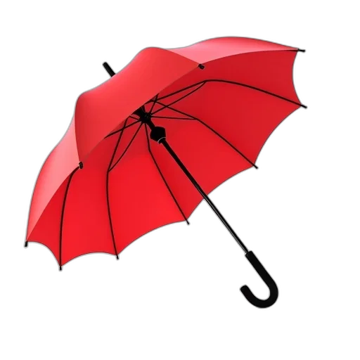 umbrella, staff, 3d render, photorealistic, rain, red, black, button transparent PNG cut-out
