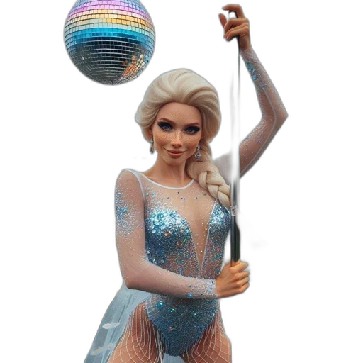 outer space, woman, sequin-covered, bodysuit, side, braid, performs, pole transparent PNG cut-out