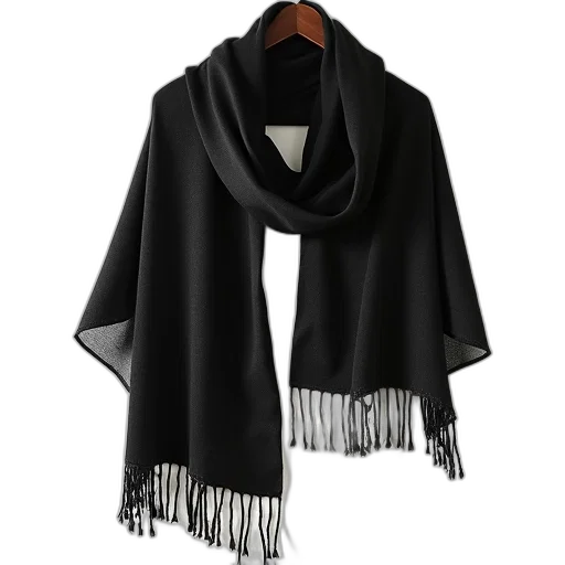 monochrome, dark, black, shawl, fringe, detail, displayed, white transparent PNG cut-out