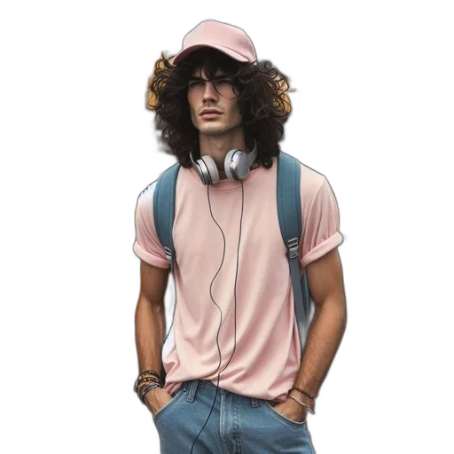 hat, jacket, face, hair, photorealistic, concept art, vaporwave, 3d render transparent PNG cut-out