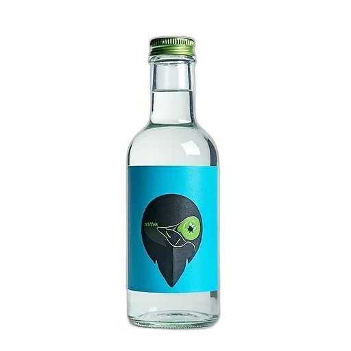 bottle, 3d render, cyberpunk, vaporwave, close-up, blue, label, featuring transparent PNG cut-out