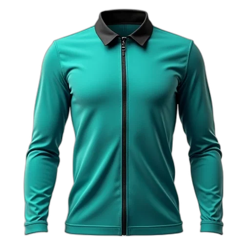 jacket, green, teal, long-sleeve, shirt, zipper, black, collar transparent PNG cut-out