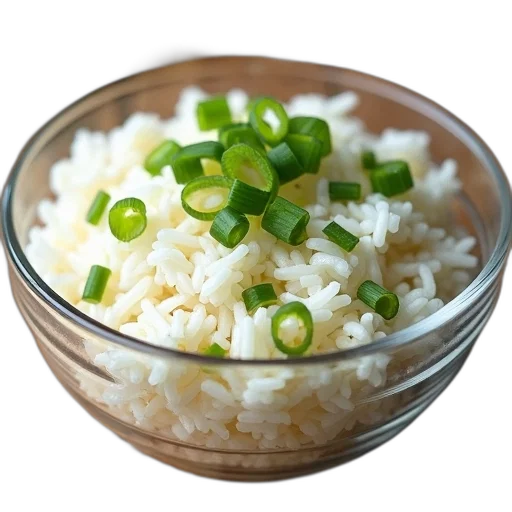 food, crown, bowl, filled, white, rice, green, onions transparent PNG cut-out
