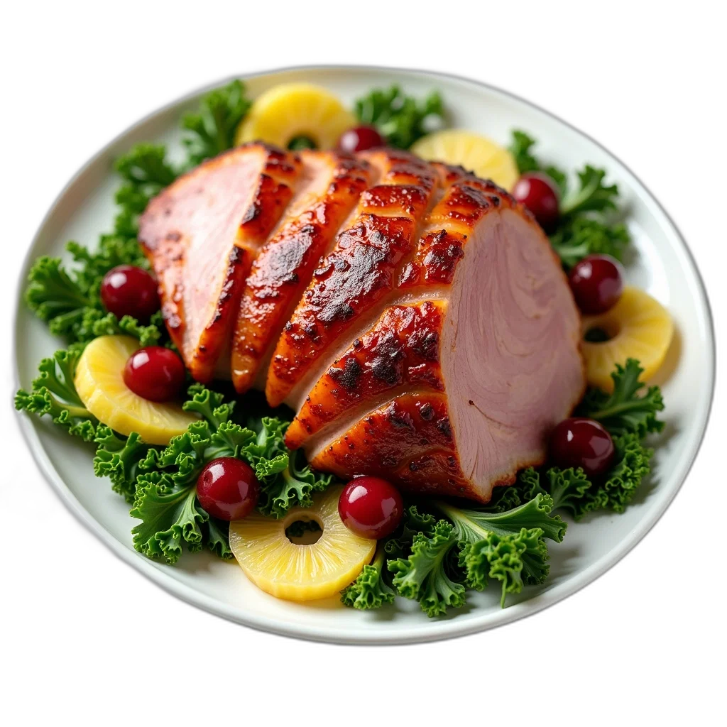 food, glazed, ham, shiny, caramelized, surface, centerpiece, dish transparent PNG cut-out