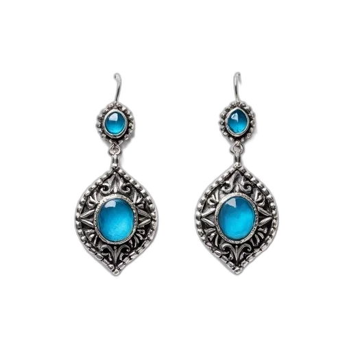 jewelry, pair, silver, earrings, intricate, designs, blue, gemstones transparent PNG cut-out