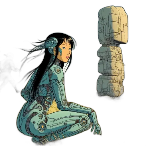 robot, concept art, comic book art, fantasy art, anime, outer space, underwater, blue transparent PNG cut-out