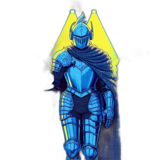 robot, staff, sword, concept art, fantasy art, watercolor, comic book art, blue transparent PNG cut-out