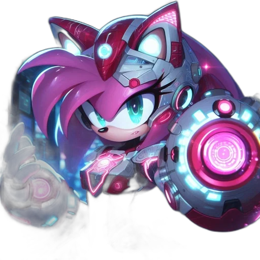 robot, staff, concept art, vaporwave, fantasy art, cyberpunk, anthropomorphic, feline-inspired transparent PNG cut-out