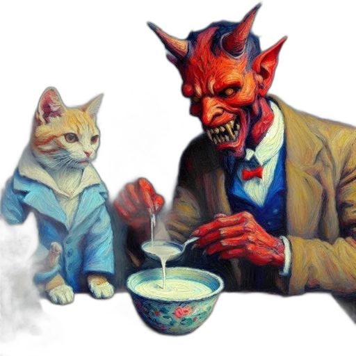 food, concept art, fantasy art, comic book art, photorealistic, fire, cat, blue transparent PNG cut-out
