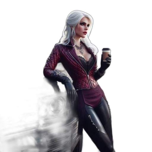 jacket, dress, staff, weapon, concept art, fantasy art, cyberpunk, comic book art transparent PNG cut-out