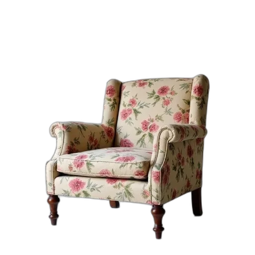 furniture, crown, dress, 3d render, photorealistic, vintage, armchair, floral transparent PNG cut-out