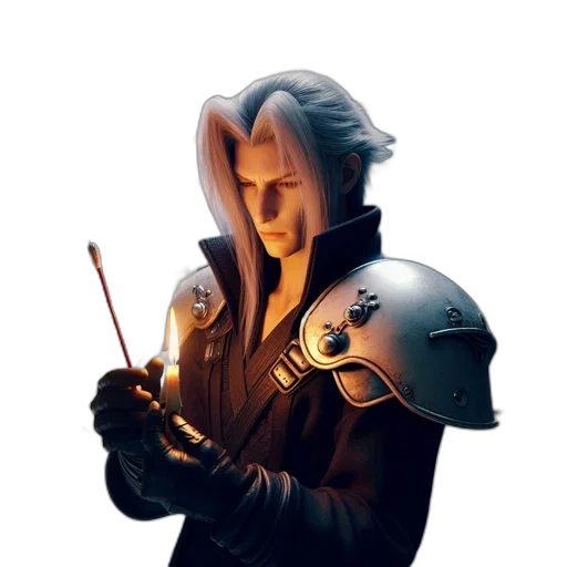jacket, staff, sword, mask, concept art, cyberpunk, fantasy art, 3d render transparent PNG cut-out