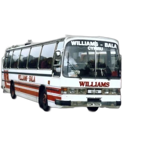 photorealistic, 3d render, white, bus, red, stripes, word, williams transparent PNG cut-out
