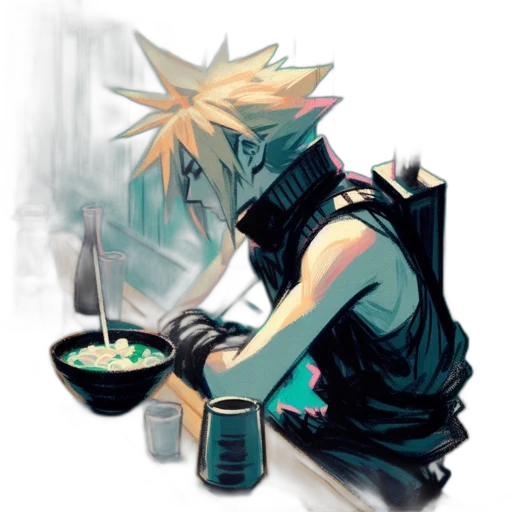 food, staff, pixel art, concept art, comic book art, anime, neon lights, green transparent PNG cut-out