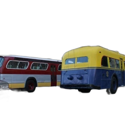car, 3d render, concept art, photorealistic, two, old, buses, one transparent PNG cut-out