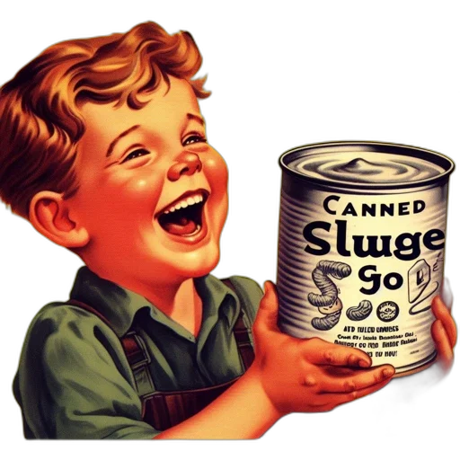 food, vintage, features, jubilant, boy, holding, tin, canned transparent PNG cut-out