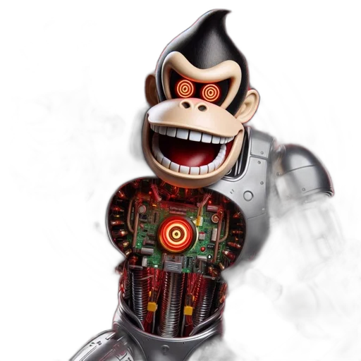 robot, mask, 3d render, concept art, comic book art, animated, robotic, monkey transparent PNG cut-out