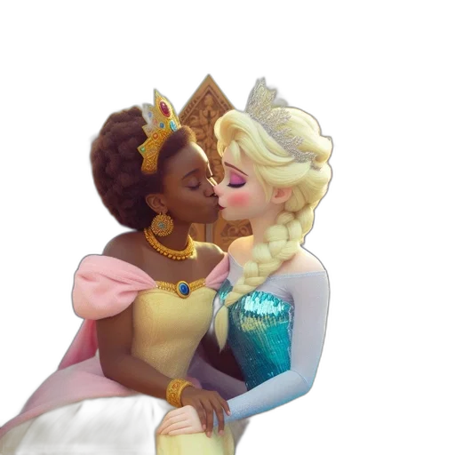 crown, 3d render, concept art, photorealistic, snow, two, animated, females transparent PNG cut-out