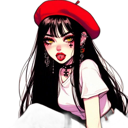 hat, face, jewelry, dress, anime, cartoon, fantasy art, pixel art transparent PNG cut-out