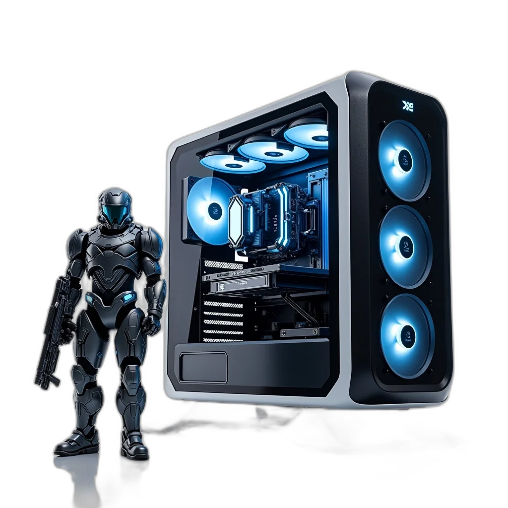 robot, 3d render, cyberpunk, concept art, vaporwave, blue, futuristic, gaming transparent PNG cut-out