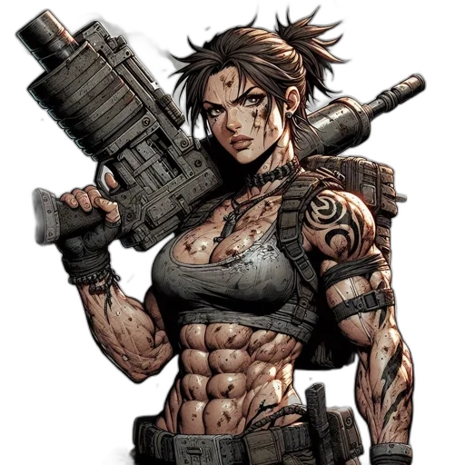 weapon, comic book art, concept art, pixel art, cyberpunk, post-apocalyptic, scene, strong transparent PNG cut-out