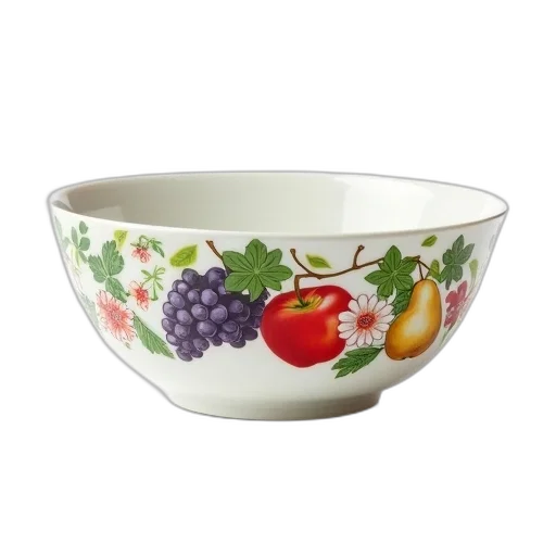 food, crown, photorealistic, 3d render, white, ceramic, bowl, floral transparent PNG cut-out
