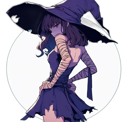 dress, staff, hat, umbrella, pixel art, concept art, fantasy art, anime transparent PNG cut-out