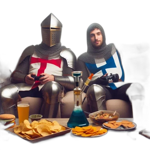 food, robot, sword, concept art, fantasy art, 3d render, vaporwave, fire transparent PNG cut-out