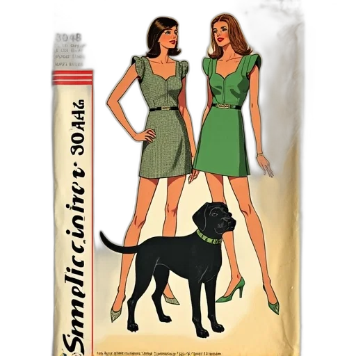 dress, concept art, earth tones, vintage, sewing, pattern, woman, dog transparent PNG cut-out