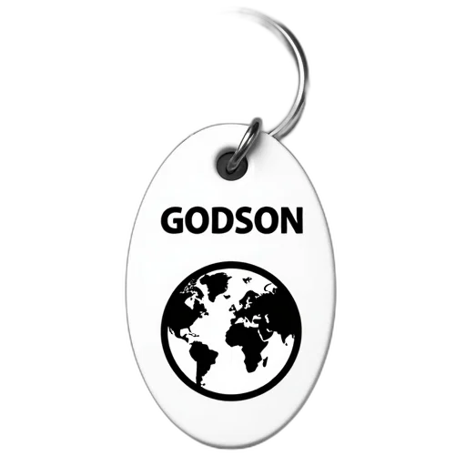 jewelry, white, oval-shaped, keychain, word, godson, black, capital transparent PNG cut-out