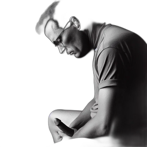photorealistic, pencil sketch, concept art, cartoon, introspective, man, black-and-white, setting transparent PNG cut-out