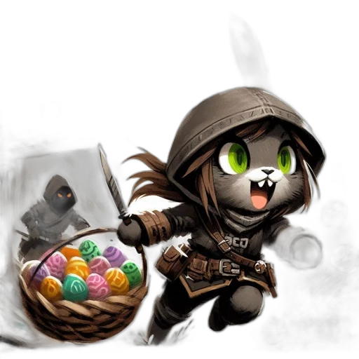 concept art, fantasy art, pixel art, comic book art, rabbit, character, warrior, attire transparent PNG cut-out