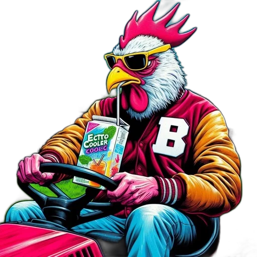 jacket, vaporwave, comic book art, concept art, photorealistic, neon, chicken, character transparent PNG cut-out