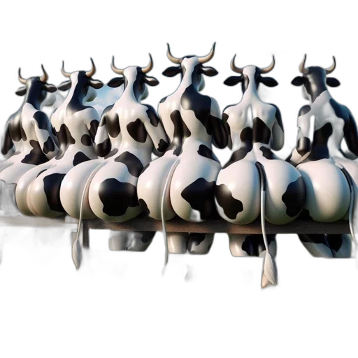 3d render, concept art, cow, figurines, sit, wooden, fence, amidst transparent PNG cut-out