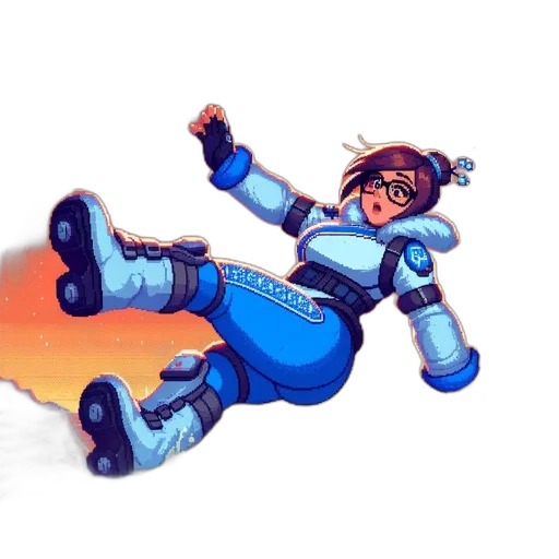 robot, pixel art, concept art, comic book art, fantasy art, outer space, blue, pixel transparent PNG cut-out