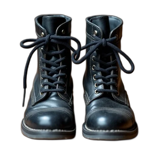 shoes, 3d render, photorealistic, dark, pair, black, worn-out, combat transparent PNG cut-out