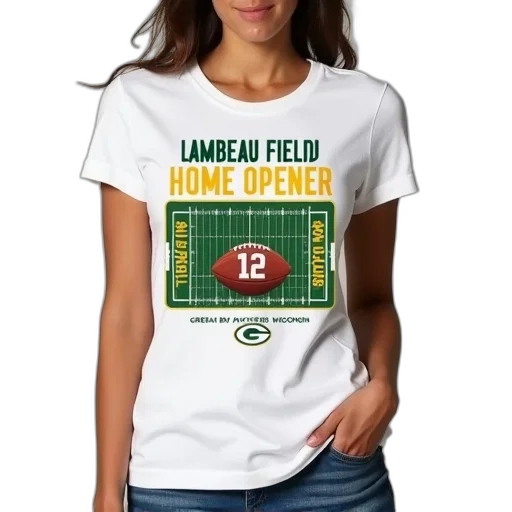 white, t-shirt, graphic, design, reads, lambeau, field, home transparent PNG cut-out