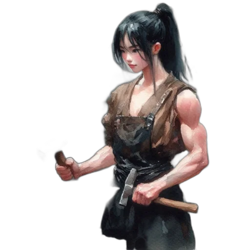 weapon, sword, staff, dress, concept art, fantasy art, comic book art, anime transparent PNG cut-out