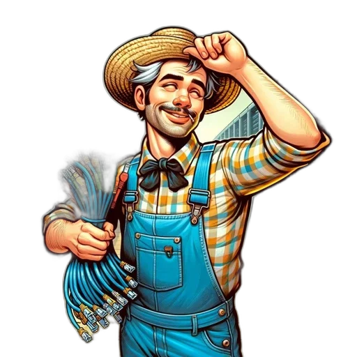 staff, hat, cartoon, comic book art, concept art, photorealistic, man, farmer transparent PNG cut-out