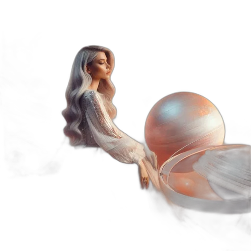 dress, hair, crown, concept art, fantasy art, photorealistic, 3d render, outer space transparent PNG cut-out
