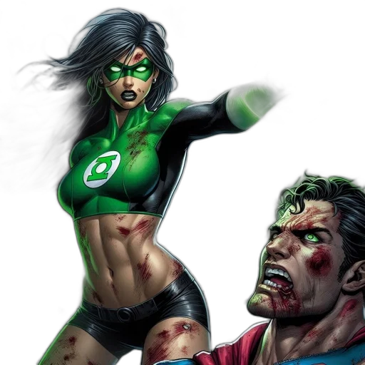 comic book art, concept art, fantasy art, green, two, characters, interact, amid transparent PNG cut-out