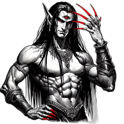 fantasy art, comic book art, concept art, cartoon, muscular, male, character, pointed transparent PNG cut-out