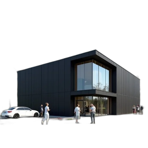 building, 3d render, concept art, photorealistic, digital, rendering, modern, dark transparent PNG cut-out