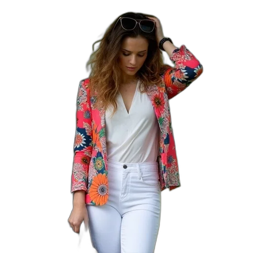 jacket, neon, colorful, pastel, monochrome, woman, standing, next transparent PNG cut-out