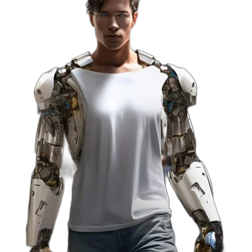 robot, jacket, cyberpunk, concept art, 3d render, photorealistic, young, man transparent PNG cut-out