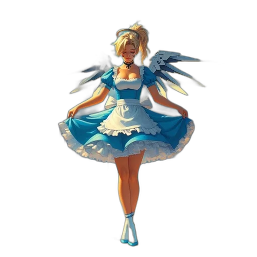 dress, staff, concept art, pixel art, fantasy art, 3d render, blue, pastel transparent PNG cut-out