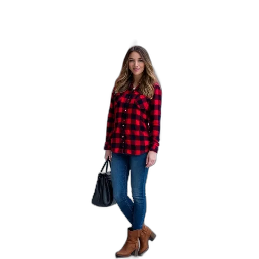 jacket, dress, photorealistic, 3d render, red, woman, black, plaid transparent PNG cut-out